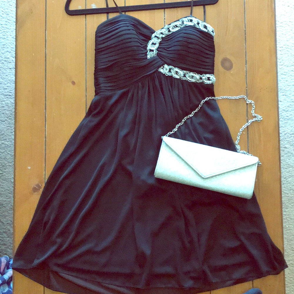 Strapless knee length little black dress